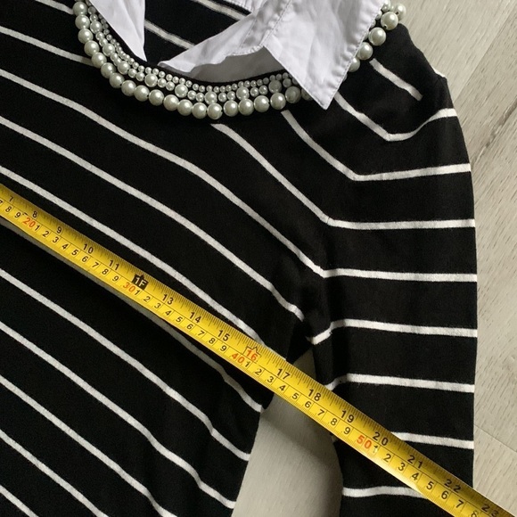 CHARTER CLUB imitation Striped Pearl Embellished Sweater size MP elegant classic - Picture 10 of 10